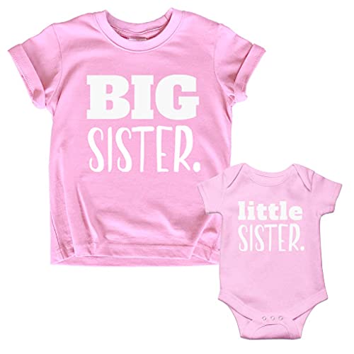Image of Unordinary Toddler Big Sister Little Sister Matching Outfits Shirt Gifts Girls Newborn Baby Set (Pink, Kid (6Y) / Baby (NB))