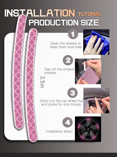 Image of 20PCS Car Wheel Reflective Decorative Strip,Night Safety Warning Stickers,Cars,Motorcycles,Bicycles are Applicable, Colorful and Diverse, a Street the Most Beautiful Car (Light Pink)