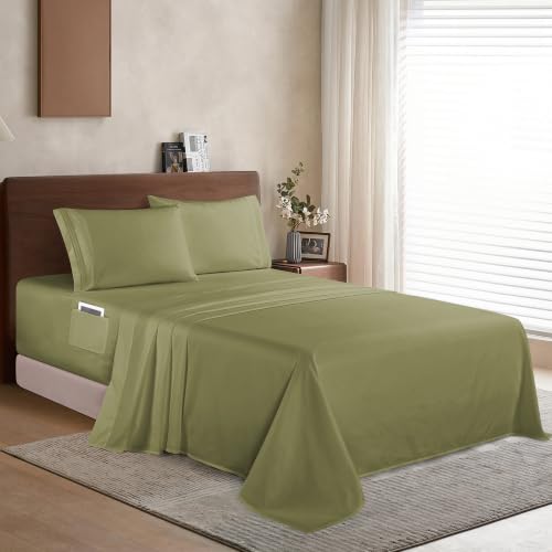 Image of Elegant Comfort Luxury 1500 Premium Hotel Quality Microfiber 4-Piece Sheet Set - Soft, All Around Elastic 18-24 Inches Deep Fitted Sheet - Extra Deep Pocket Sheets, Full, Sage /Green