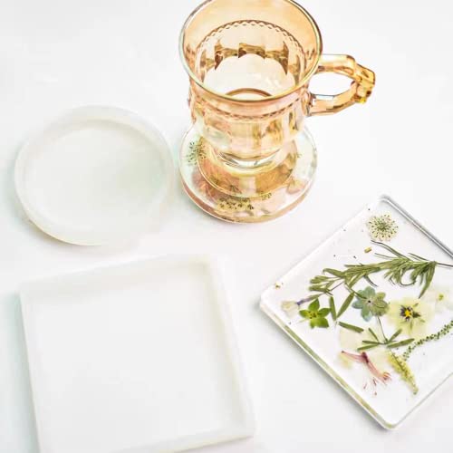 LOREC 8 Pcs Coaster Moulds for Epoxy Resin Transparent Square Coaster Resin Mould and Round Resin Coasters Moulds Silicone Resin Mold for Making DIY Cups Mats,Tray,Home Decoration - Image 3