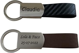 Personalised Steel and PU Key Ring Engraved with Text Pack