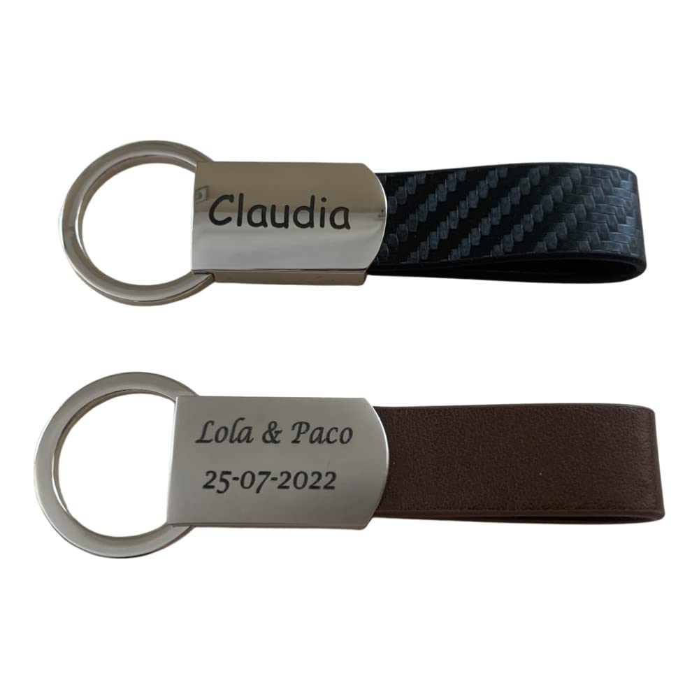 regalo grabado - Llavero Personalizado de Acero y PU | Grabado con Texto a Elección | Ideal para Eventos y Recuerdos | Fácil Apertura |Metal y Cuero |Unidades