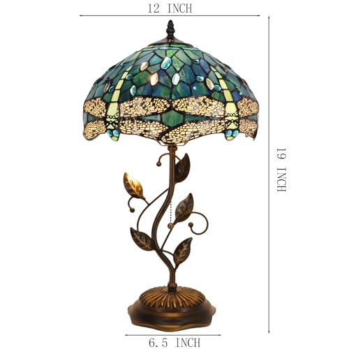 Image of Tiffany Table Lamp Stained Glass Bedside Reading Light W12H19 inch