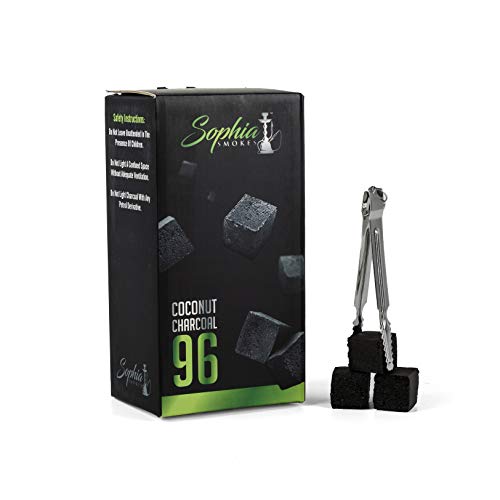 Hookah Coconut Charcoal by Sophia Smokes - 96 pcs - Long Lasting Natural Charcoal, Hookah Charcoal to Enlighten with Charcoal Burner