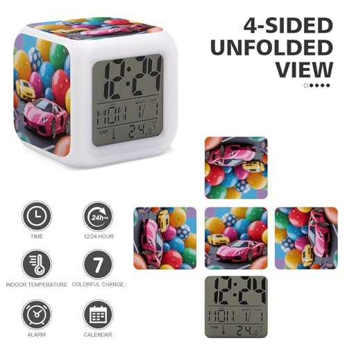 Reloj despertador de coches infantil digital con termometro y luces LED para habitacion 4