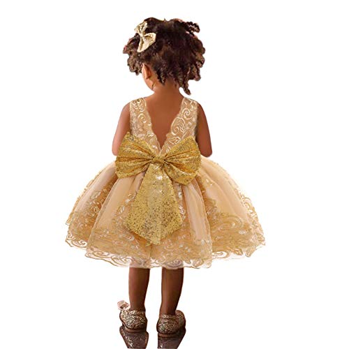Lace Flower Girl Sequins Bow V-Back Tutu Dress for Kids Baby Christening Communion Birthday Party Wedding Dresses+Headwear3
