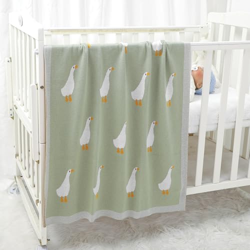 Image of mimixiong Baby Blanket Knit Receiving Boys Girls Blanket Soft Cotton Neutral Blanke for Swaddle Crib Stroller with Cute Sheep (Goose-Sage Green, 30x40 Inch (Pack of 1))