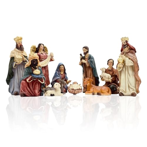 Gesar Statuine Presepe 9 cm 11 Pezzi in Resina – Personaggi Presepe Classico – Mini Statuine Presepe per Presepe Completo con Dettagli Realistici