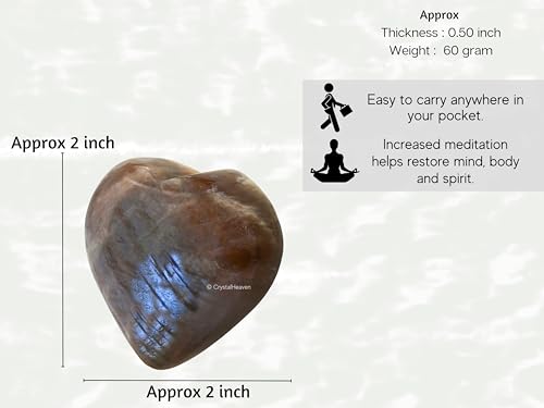Image of Crystal Heaven Certified Sun Moonstone Heart Palm Pebbles Stones For Anxiety Stress Relief Massage - Aaa Grade Original Healing Gemstone Agate Heart Palm Stone For Yoga Meditation Spiritual