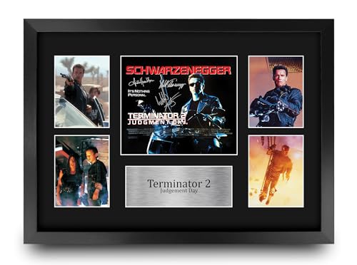 HWC Trading Terminator 2 Cadeaux imprimés autographes signés, Montage d'affichage de présentation pour les fans de cinéma - A3 Encadré