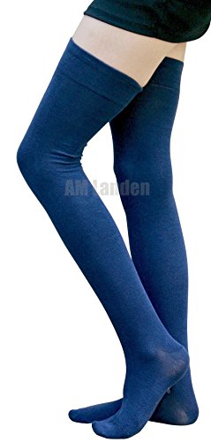Elegant Extra Long and Wide Women's Navy Blue Cotton Thigh High Socks Over Knee Socks4