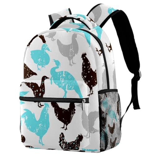 Sac à dos d'école multicolore poule et canard 29.4x20x40cm pour ados