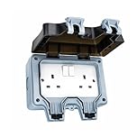 EVERGOODS Outdoor Waterproof Socket IP66,13A Double Switched Plug Socket with Cover, Weatherproof Wall Electrical Outlet, 2 Gang Power Socket Box for Garden, Garage & Outdoor Use (Double Socket)