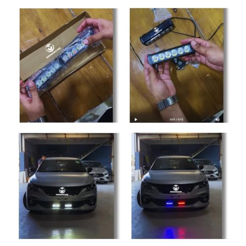 Image of MONARCHIE 12 LED Strobe Flasher Federal Light | Police PCR Red /Blue & White Emergency Hazard Warning Light for Cars | Aluminium Body | Battery Powered | 12 Volts
