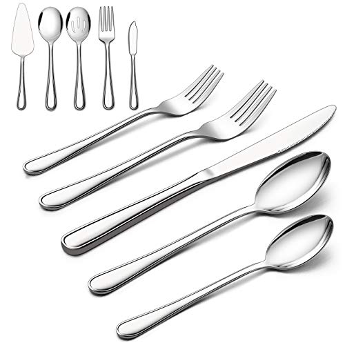 LIANYU 65-Piece Silverware Set with Serving Utensils, Stainless Steel Eating Utensil Flatware Cutlery