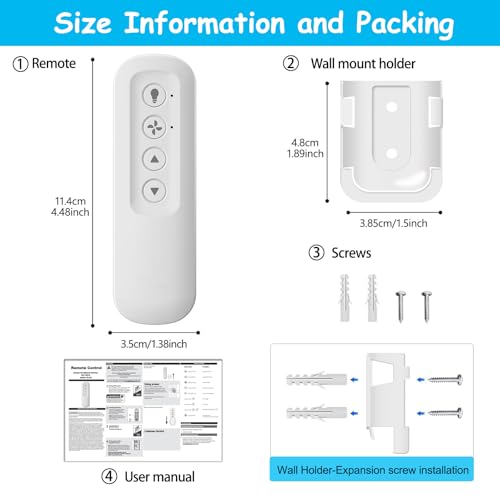 Replacement Remote Control for Hunter Ceiling Fans (Models 99770, 99392, 99813) - Includes Light Dimmer and 3-Speed Wall Mount