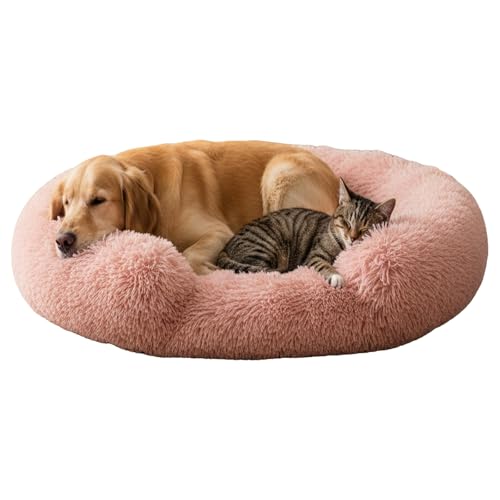 Rkrouco Fluffy Dog Bed Calming Donut Beds for Large Dogs Warming Round Small Medium Pet Nest Cozy...