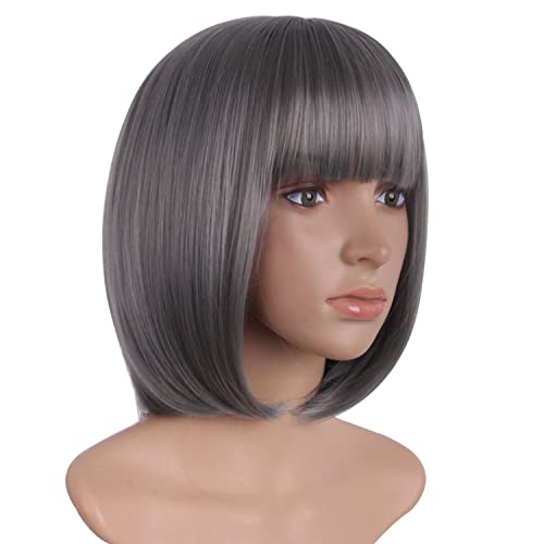 Mapofbeauty 12 Inch/30 Cm Fashion Lovely Short Straight Air Bangs Fashion Girl Wig (Granny Gray) #TOP1