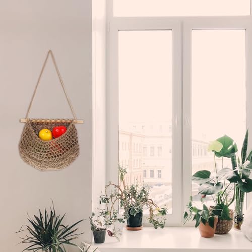 Cesta colgante tejida de planta marrón LALAFINA para frutas con diseño bohemio estable de cocina 7