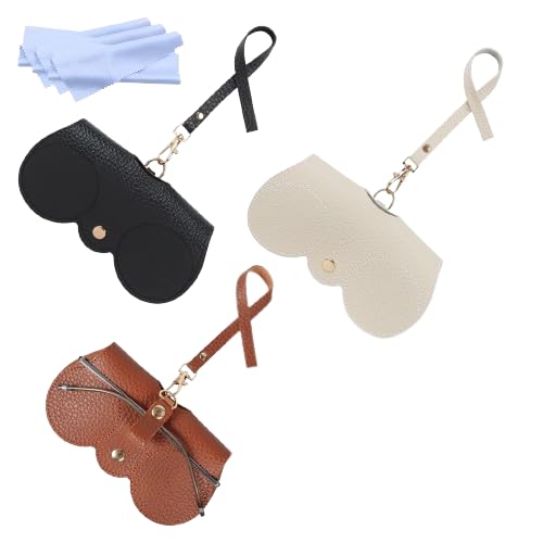 Soft Leather Sunglasses Bag, Portable Leather Glasses Case Holder Sunglasses Pouch, glasses Organizer Bag with Strap