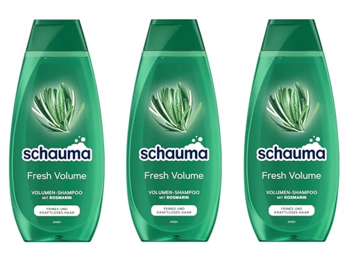 Schauma Volumen-Shampoo Fresh Volume (3x 400 ml), Haarshampoo erfrischt und kräftigt den Haaransatz, Shampoo für feines und kraftloses Haar, mit Rosmarin