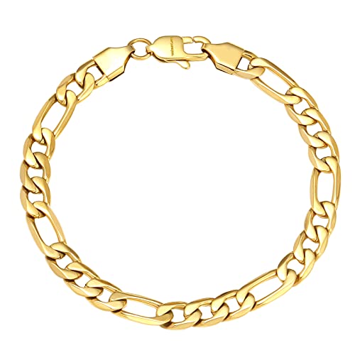 CaptainSteeL Figaro Bracelet for Men and Women, 7/7.5/8/9inch Stainless Steel Chain link Bracelet, Gold Plating/Stainless Steel Fashion Jewelry Bracelet, Holiday Gift with Flannel Bag