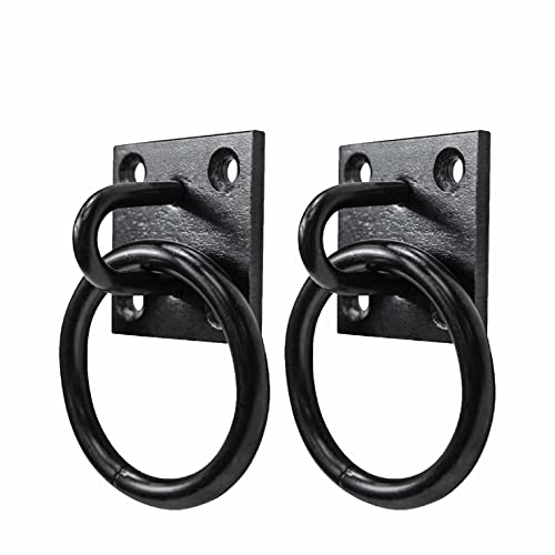 SUL Heavy Duty Ring on Plate with Black Coating, Horse tie up Ring Plate for Horse Stable Tie Ring, decking Rope Fittings Rust Proof Tie Rings - 50x50mm (Ring On Plate Black 2pk)