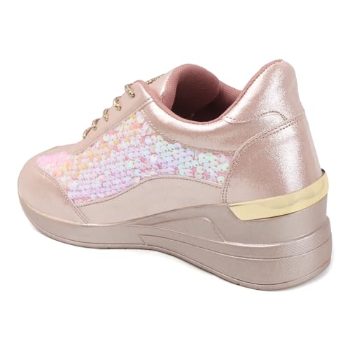 Image of Vendoz Women Wedding & Party Casual High Heel Sneakers I Cushioned Insole I Glittery & Embellished Bridal Wear I Lightweight and Stylish Shoes for Girls CNV7065