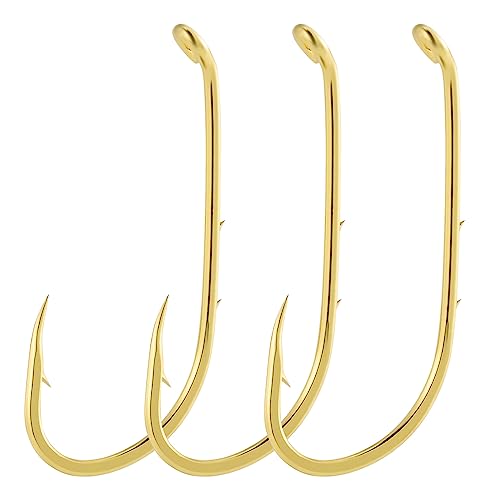 Dr.Fish 100 Pack Baitholder Hooks, Freshwater Fishing Hooks Gold, Offset, for Walleye Rigs, Crawler Harness, Trout/Bass/Crappie/Blugill/Panfish #12