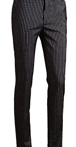 Men's Flat Front Regular Fit Black with White Stripes Suit Pant3