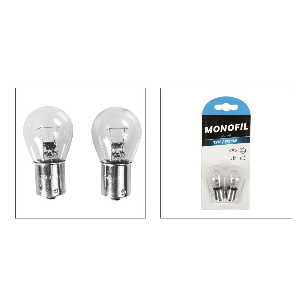 TURBOCAR - Lot de 2 ampoules monofil 12V - Type P21W BA 15s - Plot simple contact BA 15S - Pour feux stop et/ou coffre et/ou feux de recul et/ou feux anti TURBOCAR - Lot de 2 ampoules monofil 12V - Type P21W BA 15s - Plot simple contact BA 15S - Pour feux stop et/ou coffre et/ou feux de recul et/ou feux anti