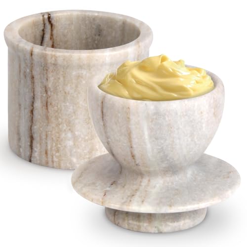 Butter Crock with Lid, Soft Spreadable Butter keeper, Marble French Butter Keeper to Leave On Counter, Butter Dish, Home and Kitchen Decor for Countertop -all (Viva Jade, Large)
