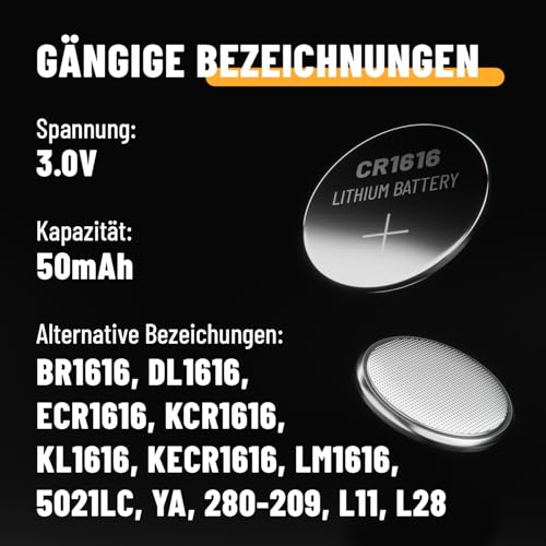 ABSINA 5X CR1616 3V Lithium Knopfzelle - Batterie CR 1616 auslaufsicher & Lange Haltbarkeit - CR1616 Batterie 6