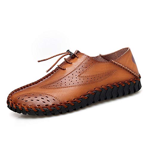 ZHShiny Mocasines de Cuero para Hombre Zapatos de Verano Transpirables Zapatos Ligeros y cómodos Sandalias de Punta Cerrada Pescador para Exteriores Ajustable