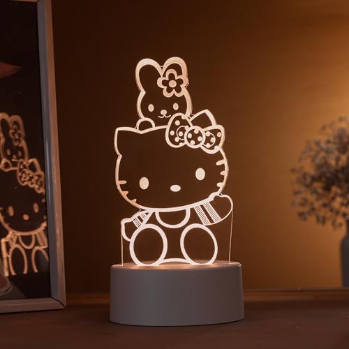 Lumin&aacute;ria led 3d, abajur de mesa, hello kitty acenando