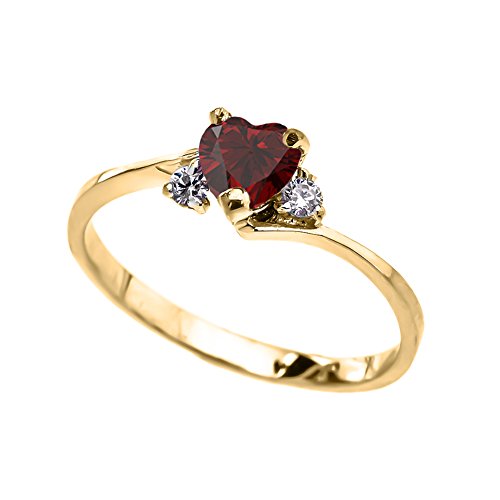 Dainty 10k Yellow Gold January Birthstone Heart with Cubic Zirconia Proposal/Promise Ring