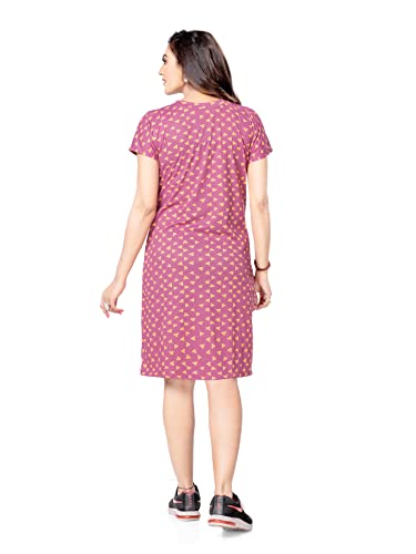 Image of PNAEONG Women's Cotton Nightgown Sleepwear Short Sleeves Shirt Casual Print Sleepdress, Pink, X-Large