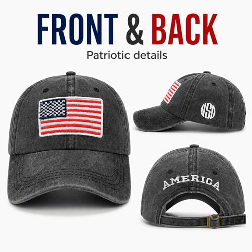 Image of American Flag Baseball Cap for Men Women, Washed Cotton USA Hat, Adjustable Patriotic Cap for 4th of July