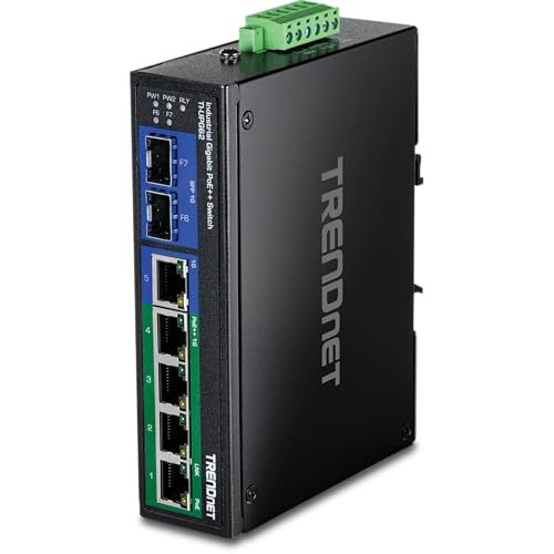 Image of TRENDnet 7-Port Industrial Gigabit PoE++ DIN-Rail Switch, TI-UPG62, 240W Power Budget, 14Gbps Switching Capacity, IP50 Rated Housing, NDAA & TAA Compliant, Lifetime Manufacturer Protection