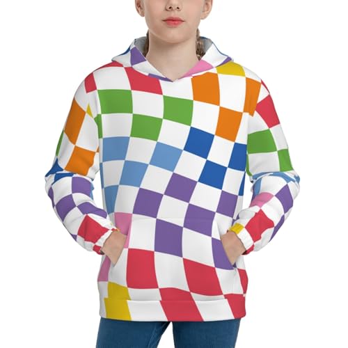 Wavy Checkerboard 2 Kids Pullover Hoodies Boys Sweatshirts Girls Athletic Clothes with Pocket