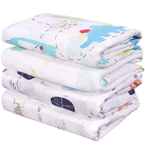 Viviland Mantas Envolventes de Muselina de Bambú Algodón,Swaddle Paquete de 4, Mantitas para Bebes Recién Nacidos,120x120 cm…