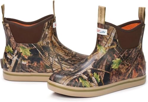 SUREWAY Men's Ankle Fishing Deck Boots for Men-Waterproof,Professional Non-Slip Soles for Wet Slippery Surface,Neoprene Rubber Rain Boot/Shoes for Hunting Boating Gardening 6