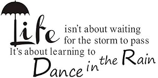 " Life Isn't About Waiting for The Storm to Pass,It's About Learning to Dance in The rain " Quote Wall Decal Inspirational Quote Sticker Art Lettering Saying Home Decoration for Bedroom Living Room
