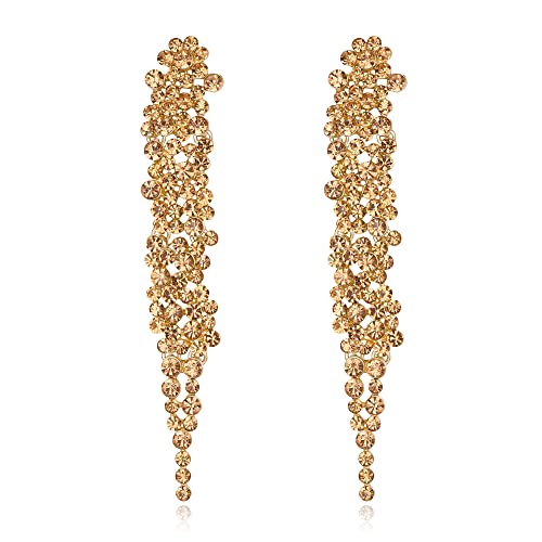 Lista de Aretes Largos - los preferidos. 43 EVER FAITH Statement Arete de Boda de Novia con Cristal para Mujer, Aretes largo Pendientes de Borla Relago para Mejor Amiga, Esposa, Hermana Marrón Tono Dorado