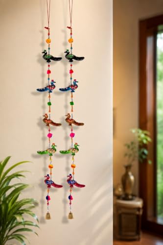 Image of Bindian Toran for Main Door, Decorative Door Thoranam Hanging, Diwali Decoration for Home Entrance, Wall Decor Hanging Ornament, Traditional Festive Welcome Decor for House, Pooja (Peacock Pack of 2)