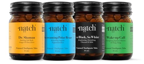 Natch The Foursome Zahnpasta Tabletten 4er Set 4 gesunde Formeln mit Hydroxylapatit Natürlich schäumend Fluoridfrei Vegan & Plastikfrei je 85 Tabs