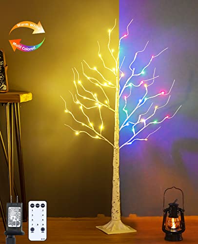 Zhouduidui Lighted Birch Tree, 4Ft 48Led Birch Tree With Lights,Artificial Twig Tree Light 9Modes Timer For Indoor Outdoor Easter Tree Christmas Home Party Room Table Decor,Warm White&Multicolor #TOP7