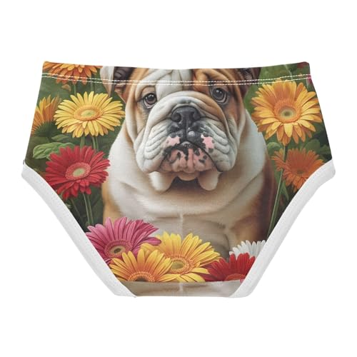 Cotton Toddler Underwear Custom Adorable Bulldog Vibrant Flowers Girl Panties Cute Fun Underpants Briefs 2t2
