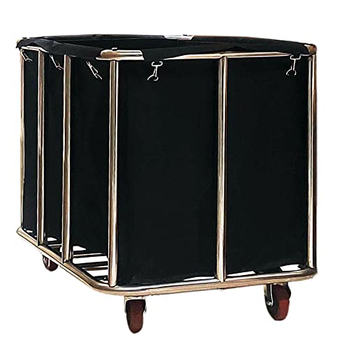 Heavy Duty Stainless Steel Commercial Laundry Cart with Wheels 11.35 Bushels Large Laundry Roller Removable Waterproof Canvas Lined Basket Brown Ideal for Heavy Duty Laundry Tasks (Black 10 Tubes)
