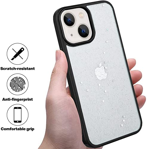 Image of MIDOS Silicone Back Cover Compatible With iPhone 14 Clear Transparent Star Bling Cute Sparkly Glitter Case For iPhone 14 (Black)